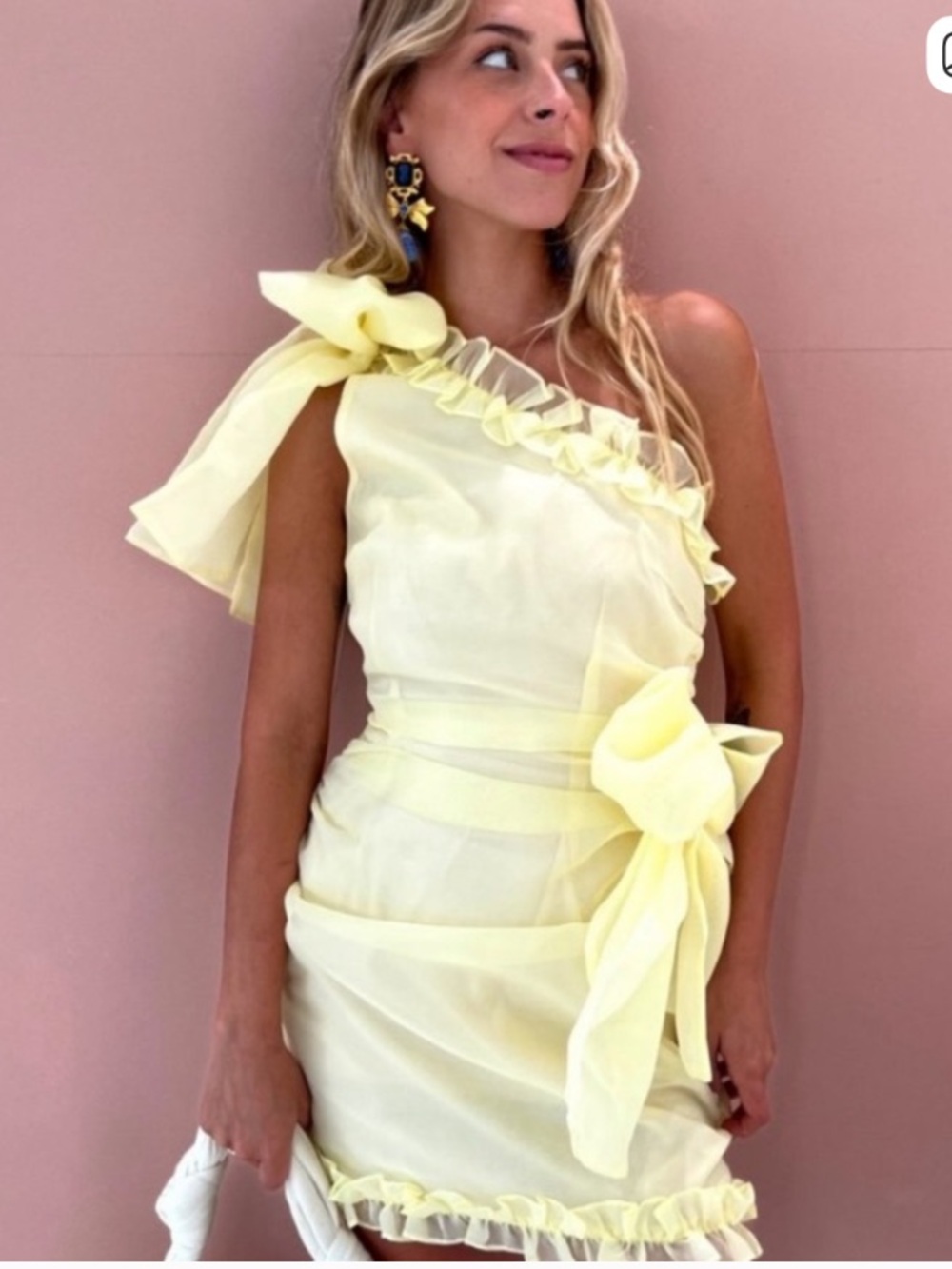 Selkie Pale Yellow One-Shoulder Ruffle Mini Dress The Carrie Twinkie Dress!